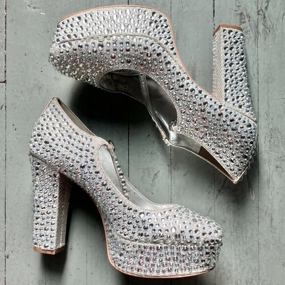 Michael Kors Fallon Mary Jane Glitter Rhinestone Stud Platform Pumps Heels Bride - Picture 3 of 7
